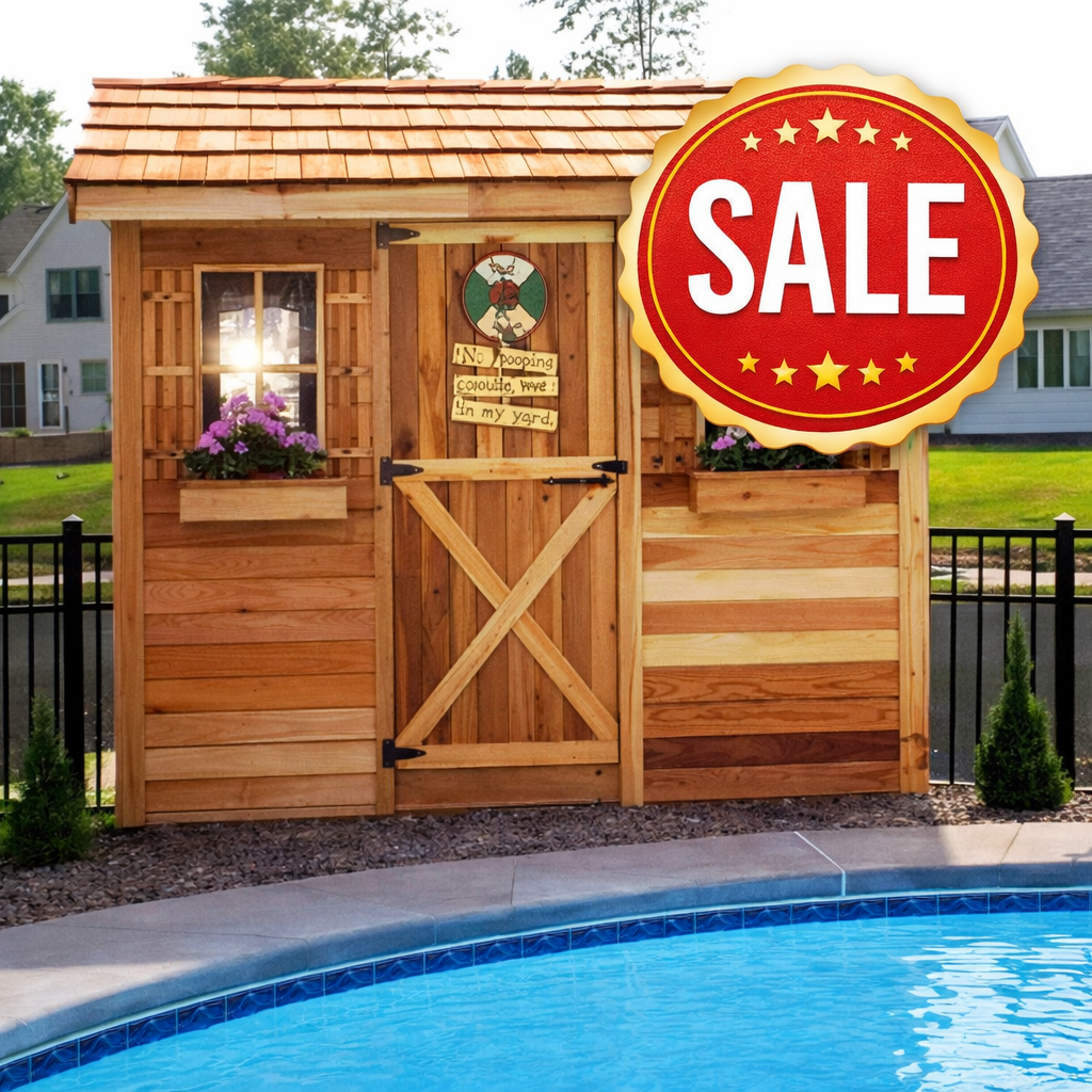 9x6 cabana cedar shed with sale badge