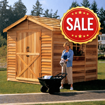 8x12 gable shed with sale badge