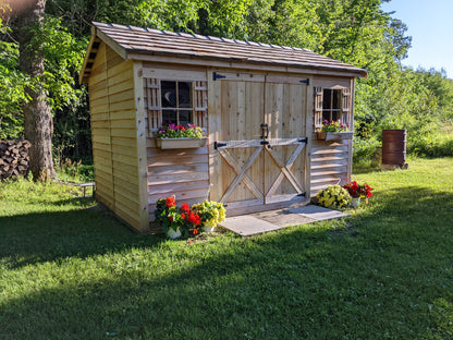 backyard shed on lawn